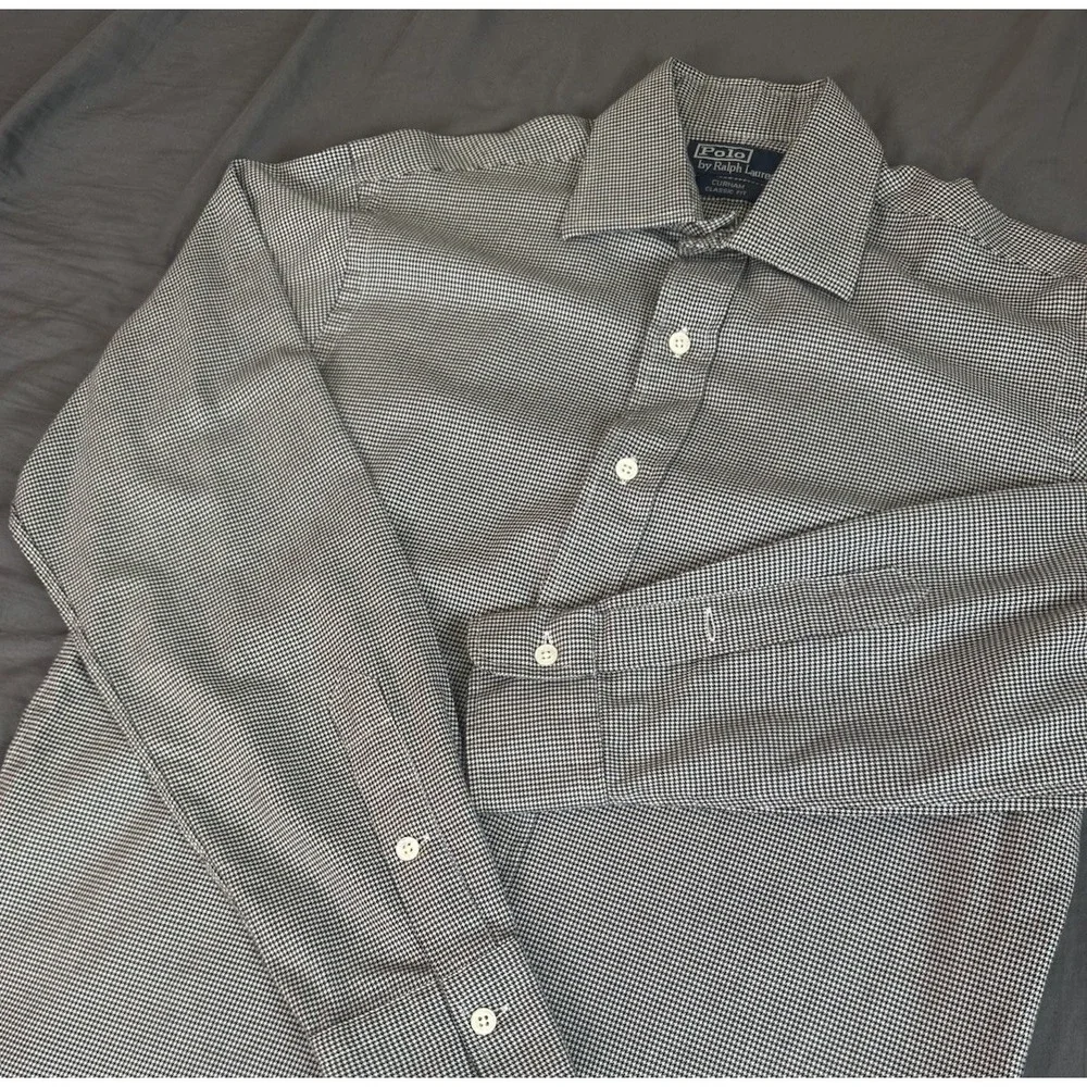 Polo Ralph Lauren Curham Classic Fit Men's Small Black‎ White Houndstooth L/S
